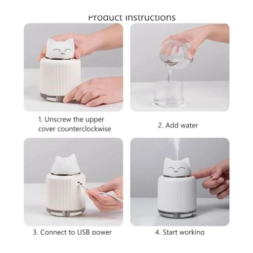 300ml Mini Hava Nemlendirici Aromaterapi Difüzör Sevimli Usb Uçucu Yağ Difüzör 3farklı Renk Gece Lam
