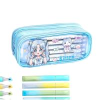 anime kız ve bear ayıcık kedili kuzu tavşan desenli kanvas geniş kapasiteli kalemlik cüzdan öğrenci