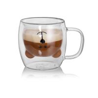 Çift Camlı Cidarlı Ayıcık Karakterli Eğlenceli panda Tasarım Borosilikat Kulplu Cam Kupa Bardak 250 Ml