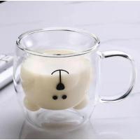 Çift Camlı Cidarlı Ayıcık Karakterli Eğlenceli panda Tasarım Borosilikat Kulplu Cam Kupa Bardak 250 Ml