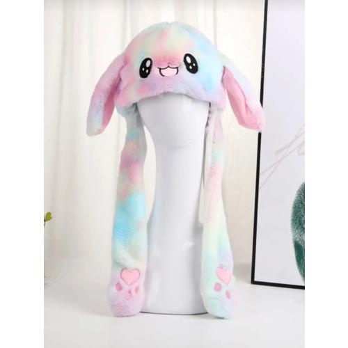 Gökkuşağı Tenkli Peluş Işıklı Kulakları Oynar Peluş Şapka Bere A Kalite Sevimli