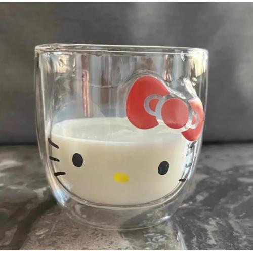 hello kitty çift cidarlı cam kupa bardak ısıya dayanıklı sevimli hediyelik bardak