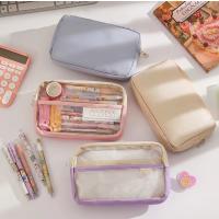 kawaii pembe şeffaf büyük boy geniş kapasiteli kanvas su geçirmez kalemlik cüzdan sevimli hediyelik