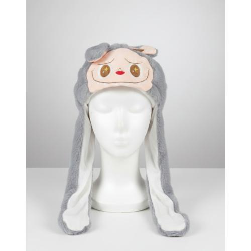 labubu figürlü gri ışıklı kulakları hareketli peluş şapka hediyelik özel seri