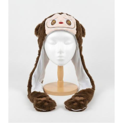 labubu figürlü kahverengi ışıklı kulakları hareketli peluş şapka hediyelik özel seri