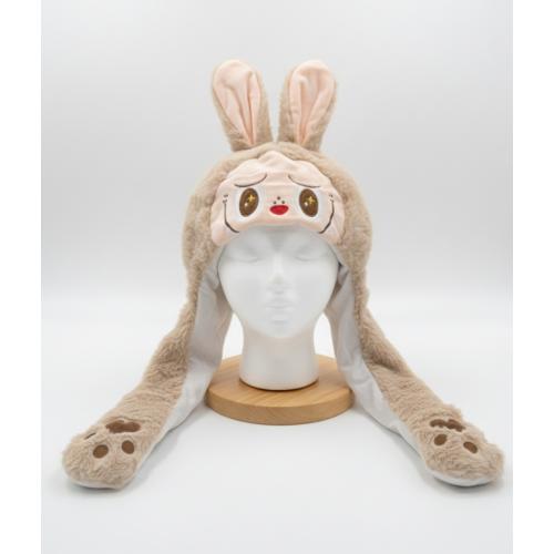 labubu figürlü krem ışıklı kulakları hareketli peluş şapka hediyelik özel seri