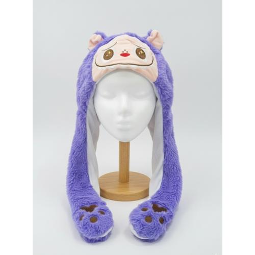 labubu figürlü mor ışıklı kulakları hareketli peluş şapka hediyelik özel seri