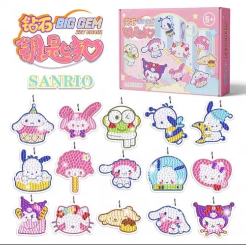 Sanrio Diy 5D elmas mozaik kendin yap anahtarlık seti 15 adet figür elmas mozaik hediyelik hobi