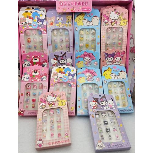 sanrio kendinden yapışkanlı 12 li çocuk takma tırnak 3D figürlü sevimli hediyelik takma tırnak 1adet