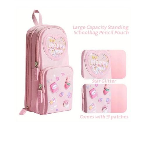 sanrio pembe figürlü çok bölmeli geniş kapasiteli kanvas kalemlik çanta cüzdan okul öncesi sevimli