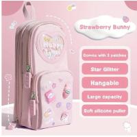 sanrio pembe figürlü çok bölmeli geniş kapasiteli kanvas kalemlik çanta cüzdan okul öncesi sevimli