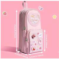 sanrio pembe figürlü çok bölmeli geniş kapasiteli kanvas kalemlik çanta cüzdan okul öncesi sevimli