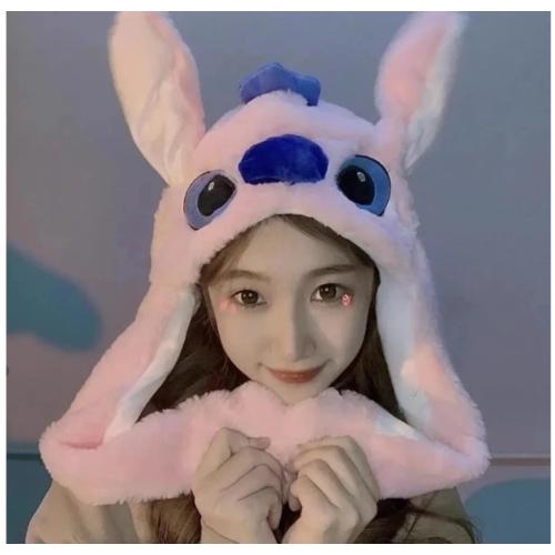 Stitch Pembe Stitch Peluş Işıklı Kulakları Oynar Peluş Şapka Bere A Kalite Sevimli