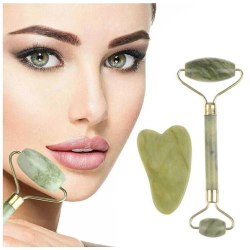 Yaşlanma Karşıtı %100 Doğal Taş Roller Masaj Aleti Ve Kalp Gua Sha Guahsa Yüz Bakım Taşı